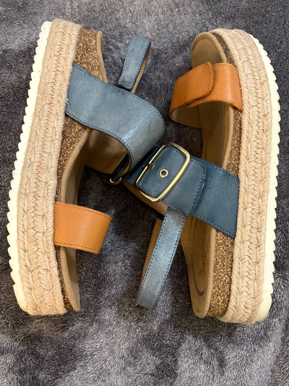 Aetrex Vania Arch Support Platform Sandals Hazy Blue Leather Sz 10 LIKE NEW